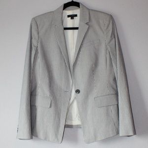 Anne Taylor Size 10 Blue & Cream One Button Blazer